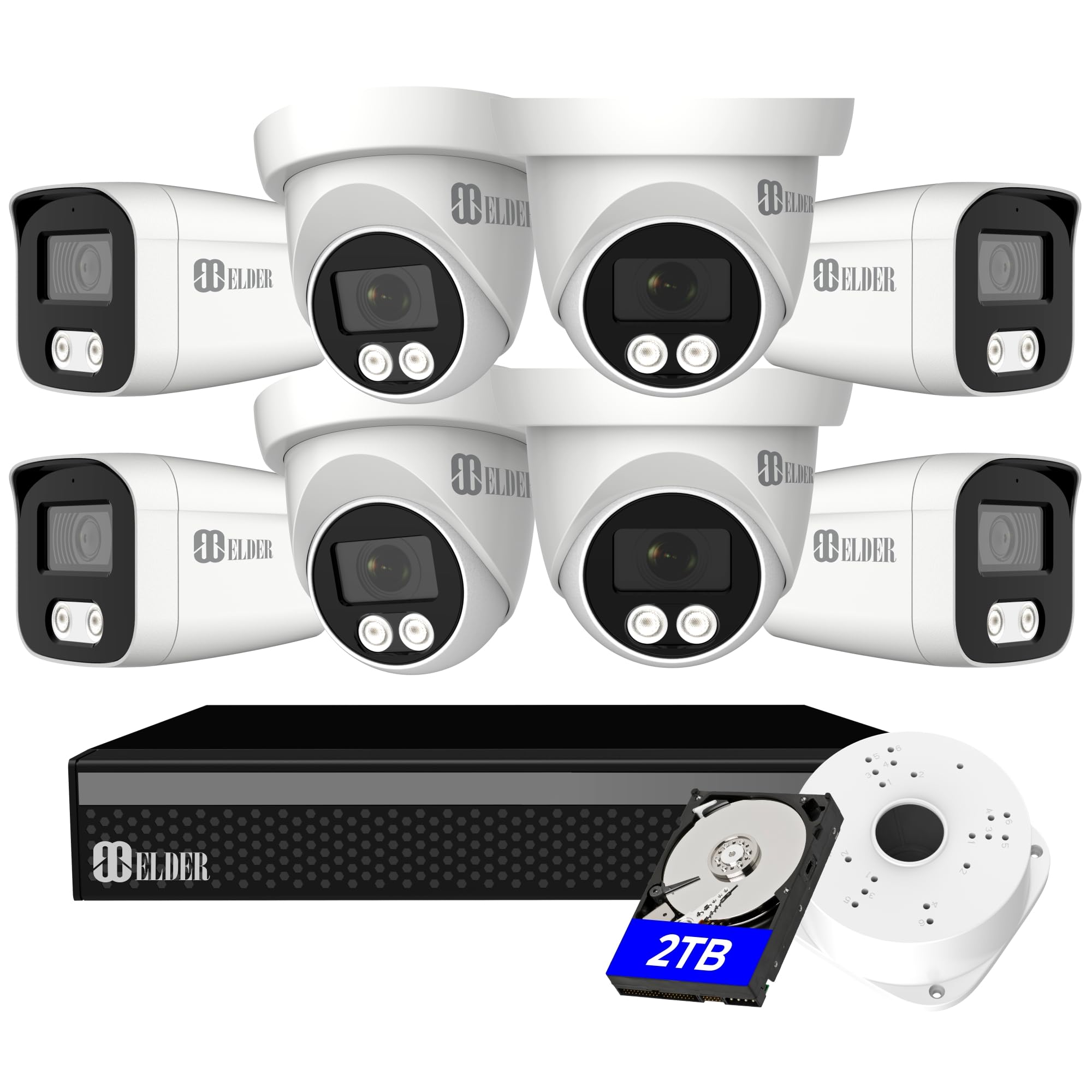 Camera Kit ビデオ監視システム Elder 4K Security Camera System Spotlight, 8-Camera 8Ch DVR
